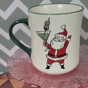Santa  Martini Mug with Green Handle NWOT